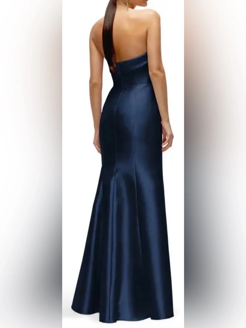 NEW ALFRED SUNG Strapless Satin Navy Trumpet Gown Sz 6 - Picture 2 of 8